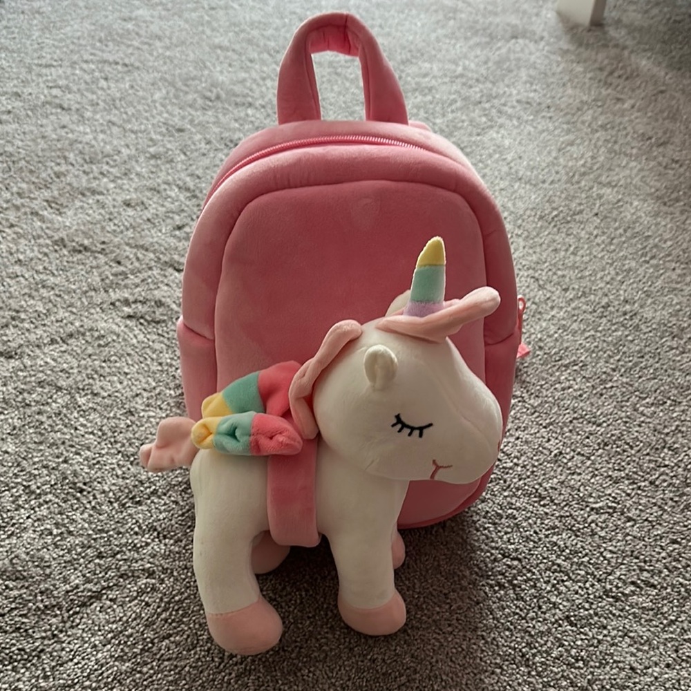Pink Unicorn Plush Backpack for Kids